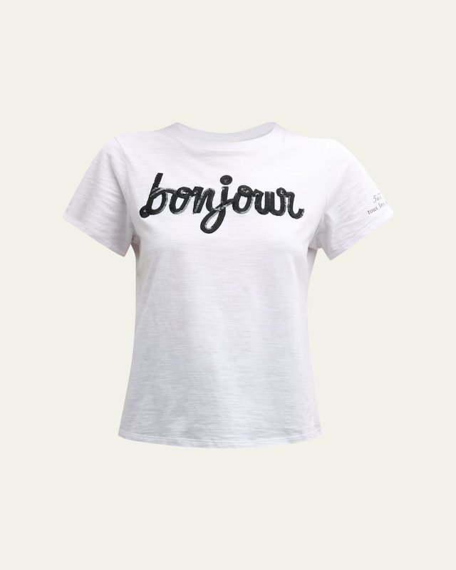 Bonjour Fringe Embroidered Shrunken T-Shirt